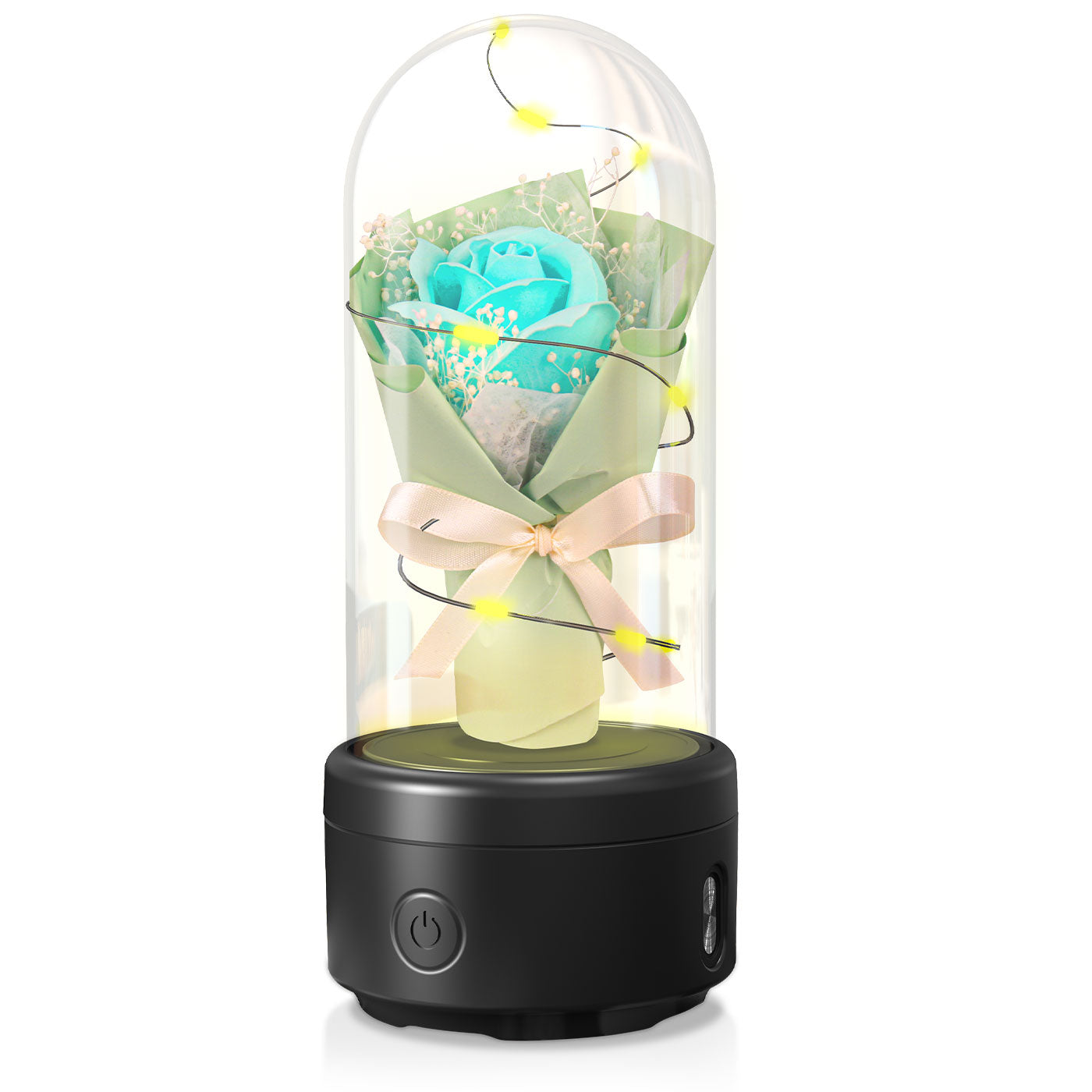 Kreatives 2 In 1 Bouquet LED-Licht Und Bluetooth-Lautsprecher Muttertagsgeschenk Rose Leuchtendes Nachtlicht Ornament In Glasabdeckung