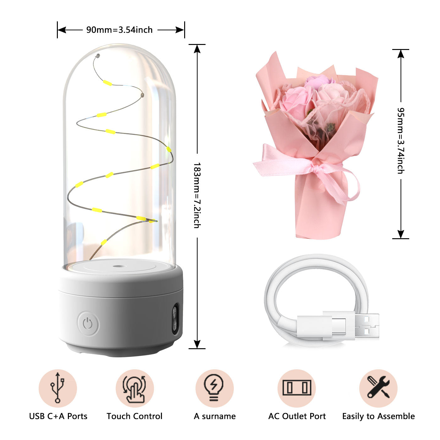 Kreatives 2 In 1 Bouquet LED-Licht Und Bluetooth-Lautsprecher Muttertagsgeschenk Rose Leuchtendes Nachtlicht Ornament In Glasabdeckung