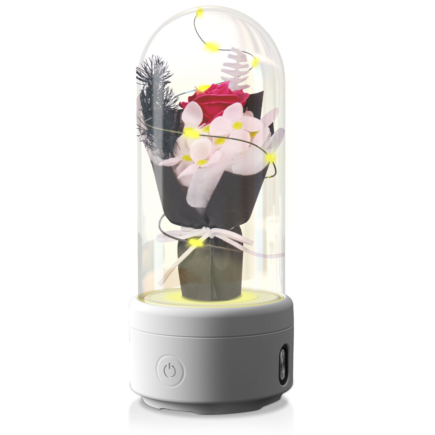 Kreatives 2 In 1 Bouquet LED-Licht Und Bluetooth-Lautsprecher Muttertagsgeschenk Rose Leuchtendes Nachtlicht Ornament In Glasabdeckung