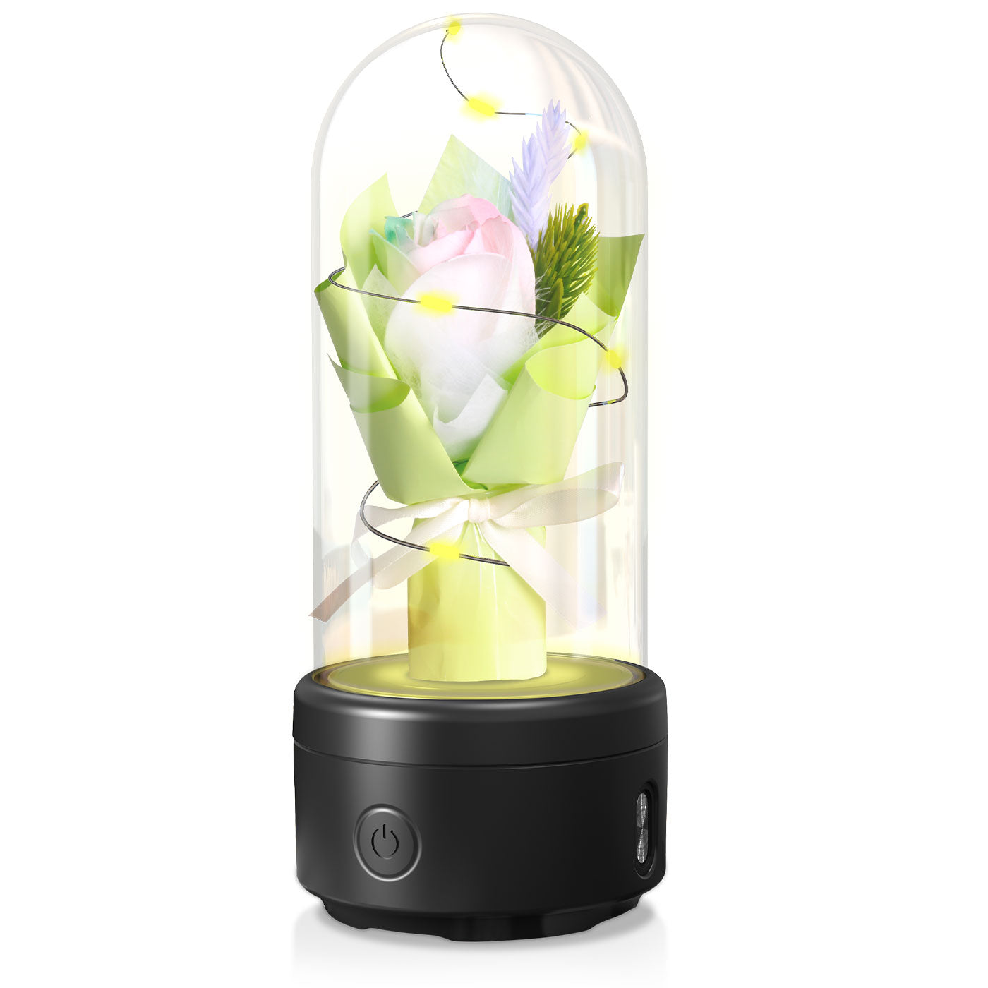 Kreatives 2 In 1 Bouquet LED-Licht Und Bluetooth-Lautsprecher Muttertagsgeschenk Rose Leuchtendes Nachtlicht Ornament In Glasabdeckung