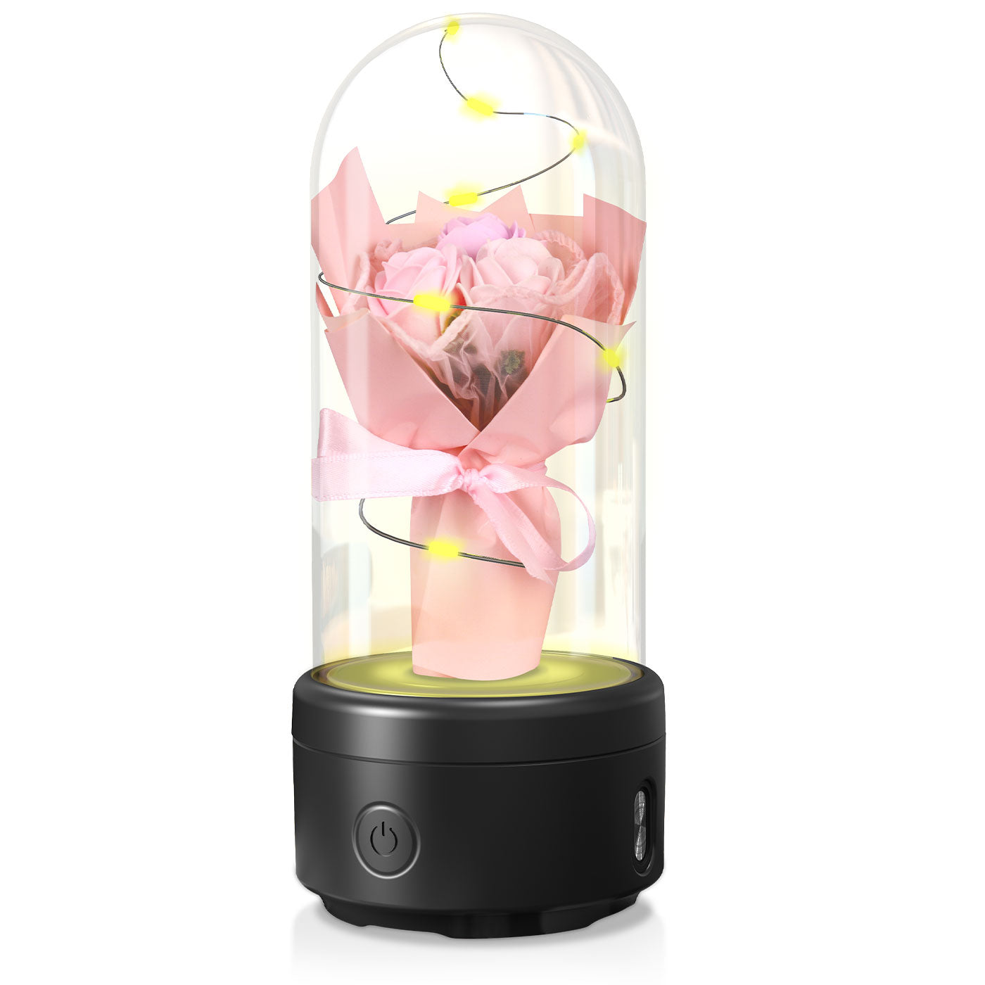 Kreatives 2 In 1 Bouquet LED-Licht Und Bluetooth-Lautsprecher Muttertagsgeschenk Rose Leuchtendes Nachtlicht Ornament In Glasabdeckung