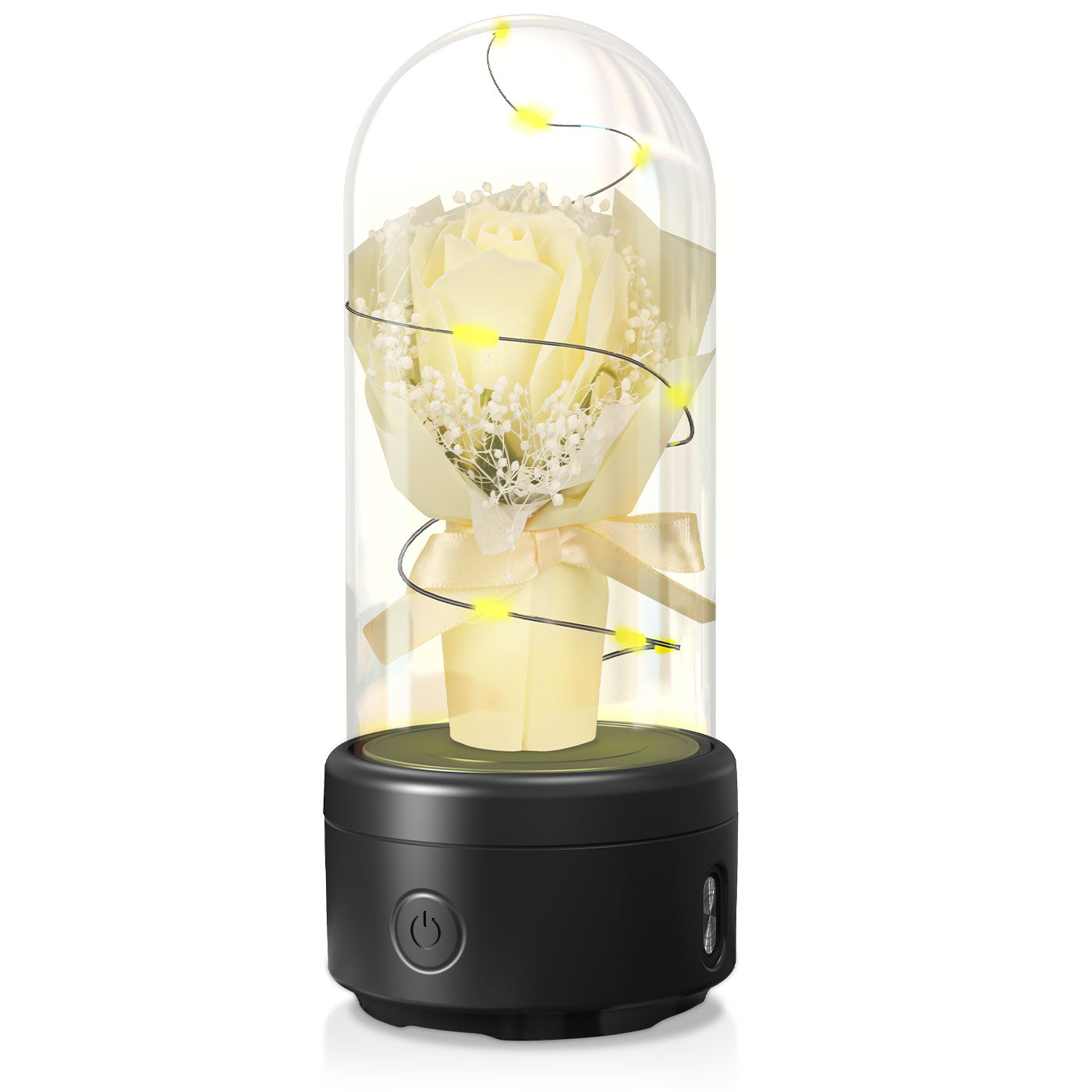 Kreatives 2 In 1 Bouquet LED-Licht Und Bluetooth-Lautsprecher Muttertagsgeschenk Rose Leuchtendes Nachtlicht Ornament In Glasabdeckung