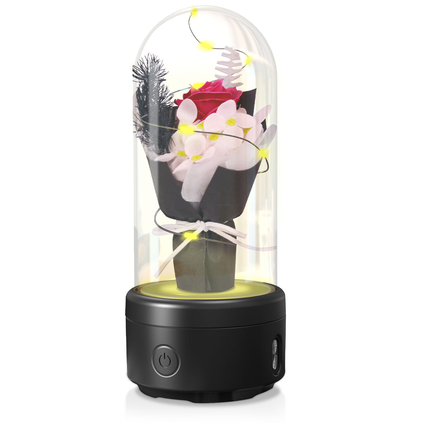 Kreatives 2 In 1 Bouquet LED-Licht Und Bluetooth-Lautsprecher Muttertagsgeschenk Rose Leuchtendes Nachtlicht Ornament In Glasabdeckung